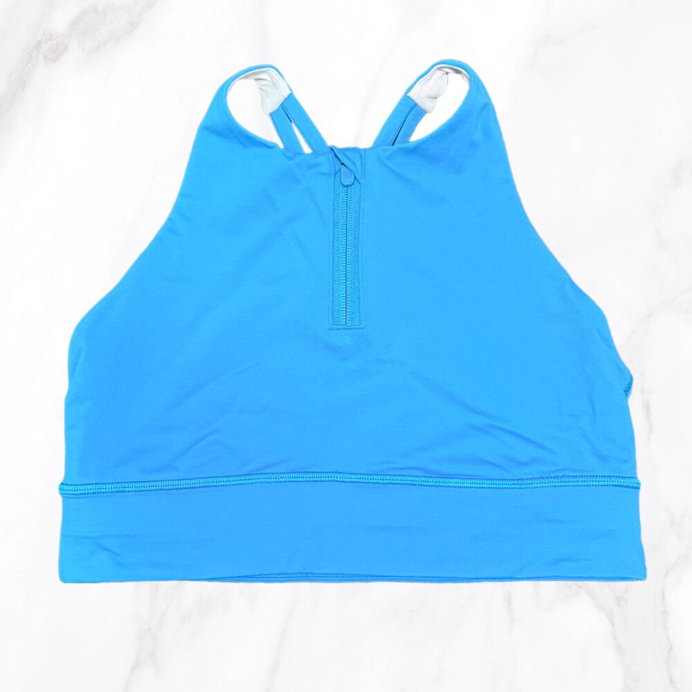 Lululemon Women's Poolside Blue High Neck Energy Longline‎ Bra, Size 10
